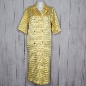 Vintage 50s Paulette of New York Yellow Satin-y Quilted Coat, XXL